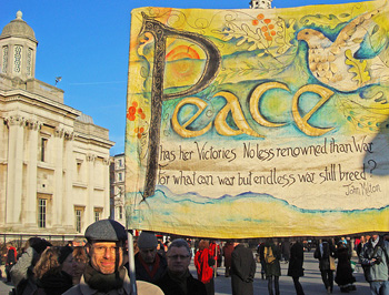 Peace banner with quote from Milton